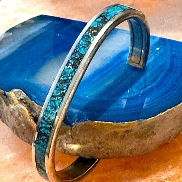 ROBIN BANTEAH VINTAGE ZUNI SPIDERWEB TURQUOISE STERLING SILVER BRACELET 4131 B - Picture 1 of 13